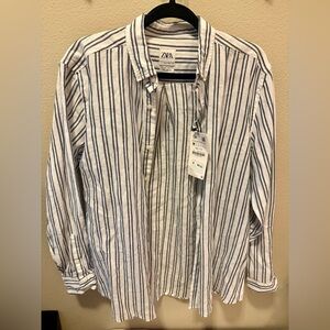 Zara Navy and White Striped Shirt